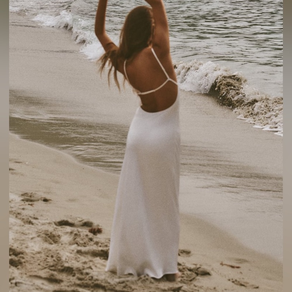 zara white satin slip dress